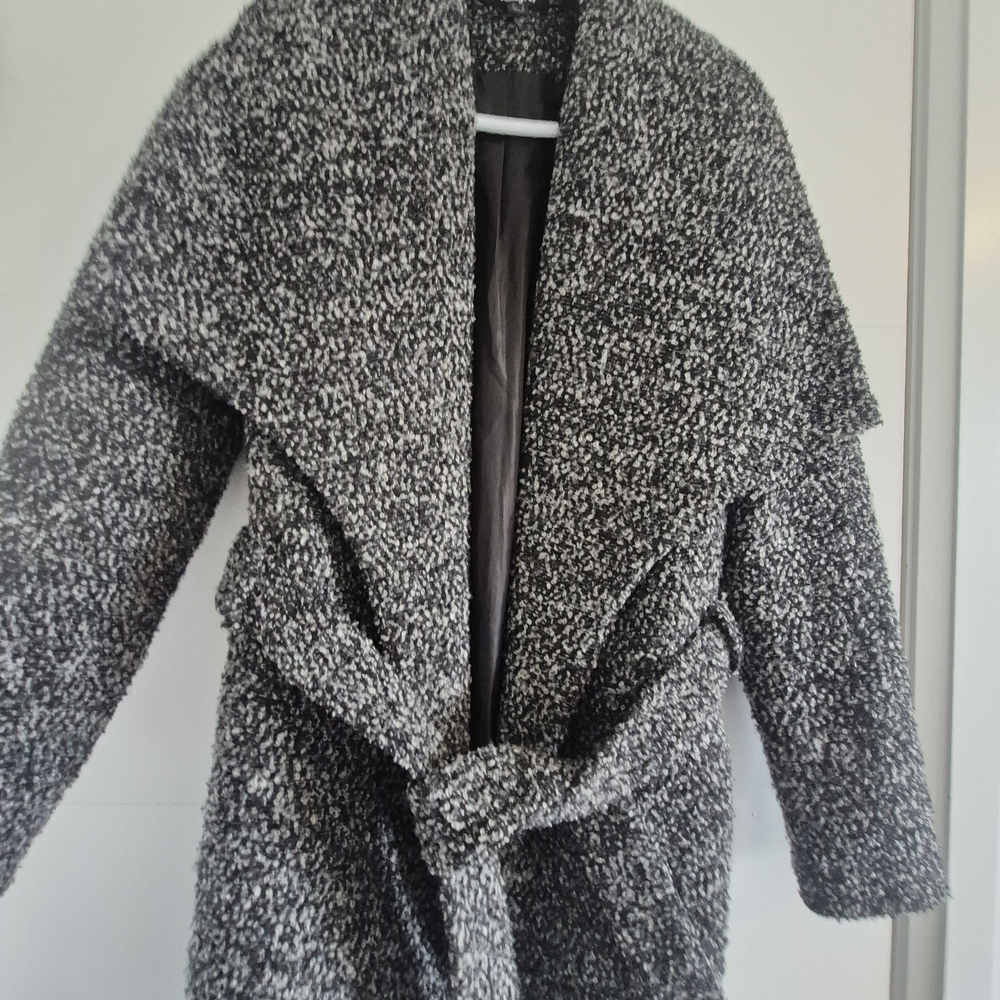 Women's Black and Gray Belted Coat